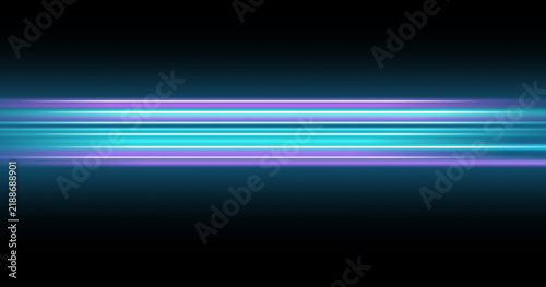 Abstract blue and purple horizontal light streaks on a black background