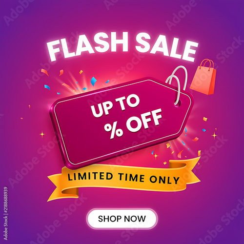 Flash Sale Discount Banner Tag Banner with Shopping Bag Concept