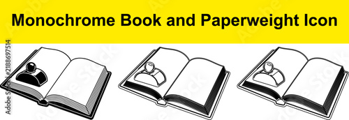 Bild auf Leinwand Monochrome book and paperweight icon for knowledge and office illustration