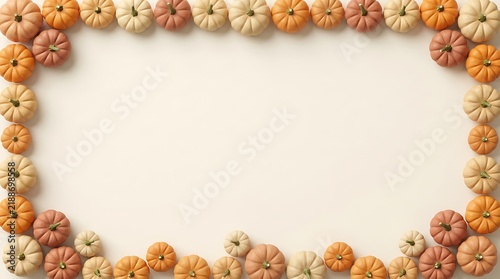 Full rectangular frame made of mini pumpkins for thanksgiving holiday greeting