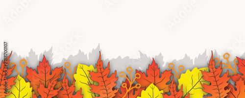 Autumn border with orange and yellow   leaves. Seamless horizontal pattern with simple leaf silhouettes. Vector decoration for Fall, Thanksgiving and Harvest Day design