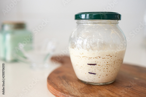 Homemade Gluten-Free Rice Flour Sourdough Starter in a Glass Jar
