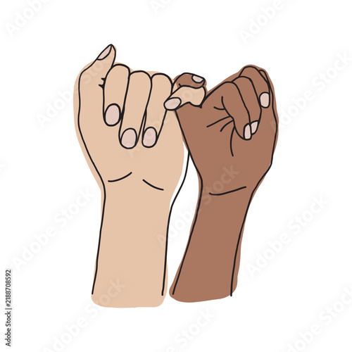 Pinky Promise Two Tone Skin Hand Drawn Illustration Multicultural Bond