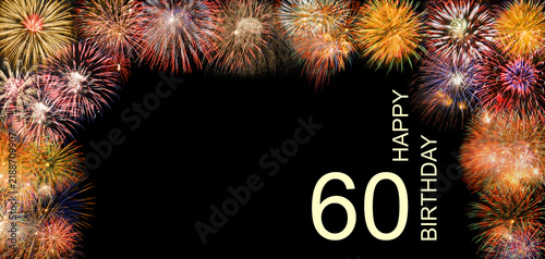 Canvastavla Glückwunschkarte zum 60. Geburtstag mit Feuerwerk, Fotomontage