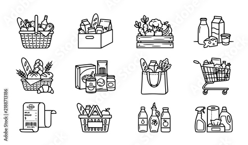 Premium Grocery Food and Shopping Linear Vector Icons