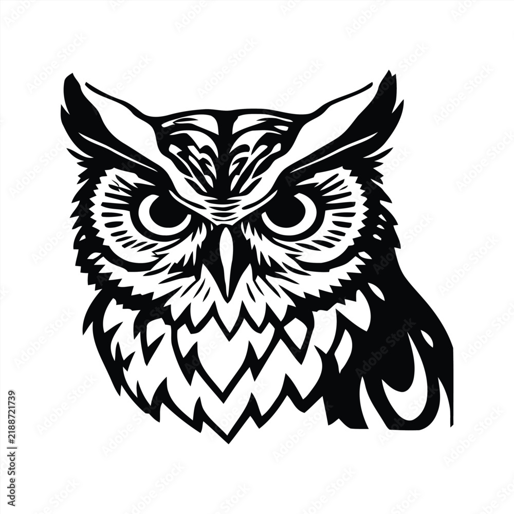 Fototapeta premium Sharp feather patterns, pointed ear tufts, and bold decorative wing details