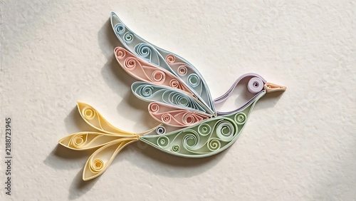 Pastel Paper Quilling Bird Illustration with Swirl Details