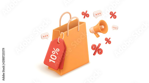 Shopping bag with 10 percent discount offer illustration