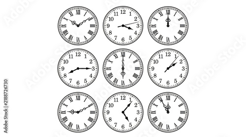 Vintage style analog clocks set collection
