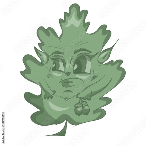 Canvastavla Whimsical hand drawn green oak leaf character with expressive eyes and small acorn earrings