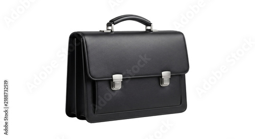 black leather briefcase isolated on transparent background