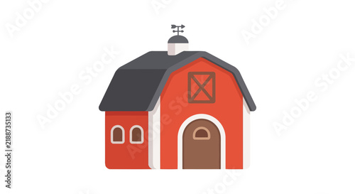 Bild auf Leinwand A red barn with a gray roof and weather vane is a flat vector illustration