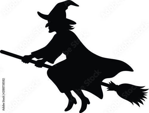 Fotografie Witch flying silhouette vector. Halloween witch vector icon