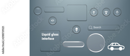 3D Liquid glass smartphone interface isolated. UI UX light frame buttons, transparent glossy UI elements set, futuristic crystal web icons for dashboard and app design