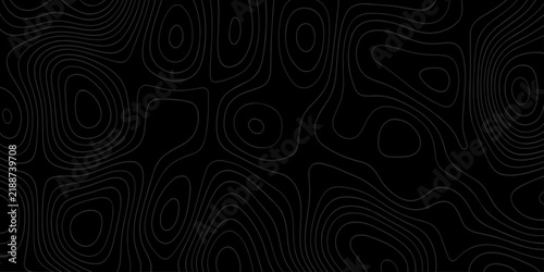 Modern topographic pattern with white lines on black background. Abstract Topographic Map Pattern Illustration with Dark Background. topographic Map background with dark contour lines, terrain texture