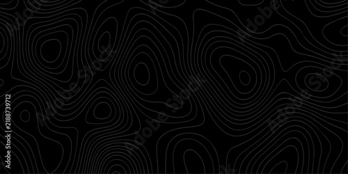 Modern topographic pattern with white lines on black background. Abstract Topographic Map Pattern Illustration with Dark Background. topographic Map background with dark contour lines, terrain texture