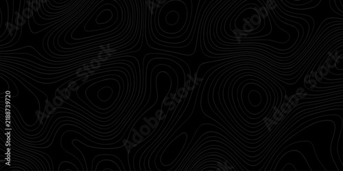 Modern topographic pattern with white lines on black background. Abstract Topographic Map Pattern Illustration with Dark Background. topographic Map background with dark contour lines, terrain texture