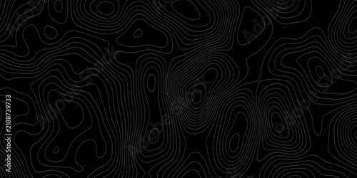 Modern topographic pattern with white lines on black background. Abstract Topographic Map Pattern Illustration with Dark Background. topographic Map background with dark contour lines, terrain texture