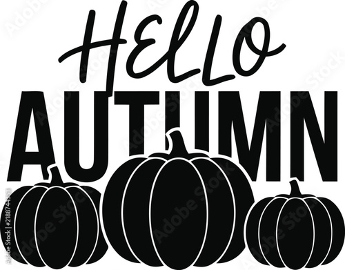Warm autumn greeting featuring beautiful hand lettered typography alongside three charming stylized pumpkins perfect for fall themed designs and seasonal decorations