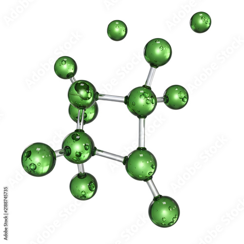 Green chemical molecule structure model isolated on white