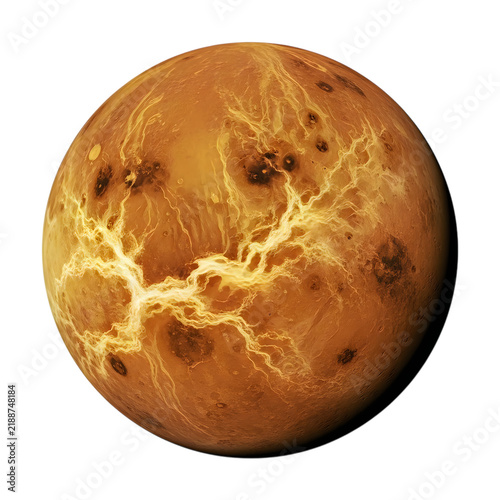 Orange planet with cracks isolated on a plain white background