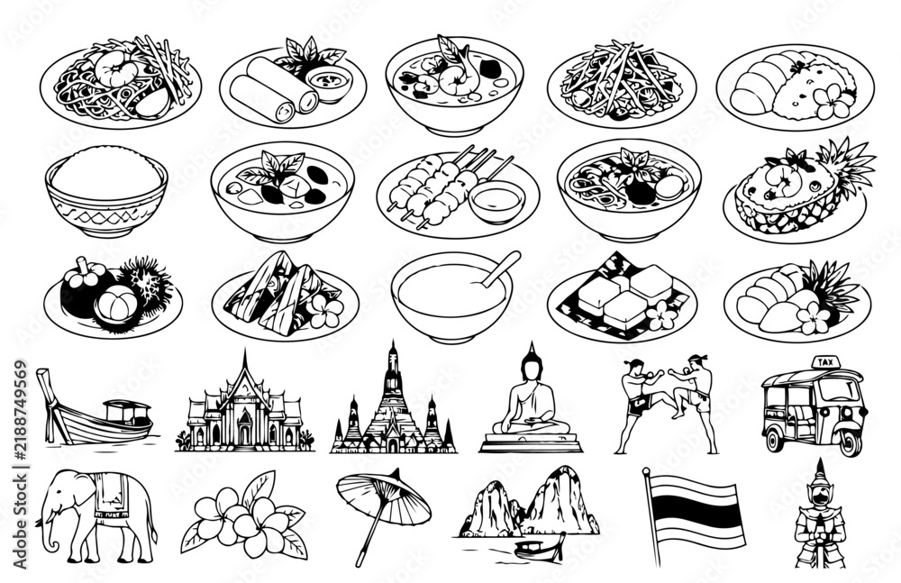 Fototapeta premium thailand food and objects icons