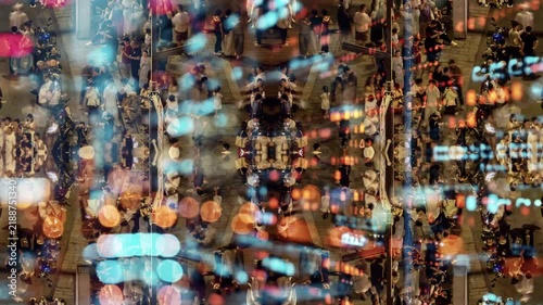 people walking in the pedestrian streets in chongqing with code and data