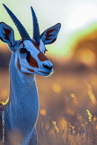 A gazelle stands in a field of tall grass, a serene and peaceful scene. vertical frame