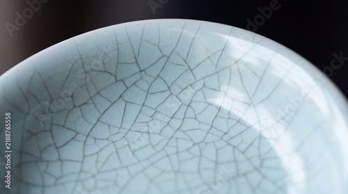 Close-Up of Light Blue Celadon Ceramic Crackle Glaze