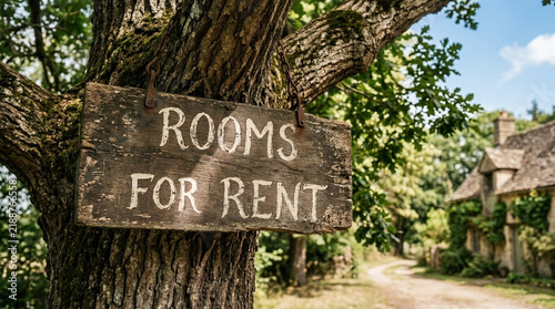 Rustic Rooms For Rent Sign In Rural Countryside Setting