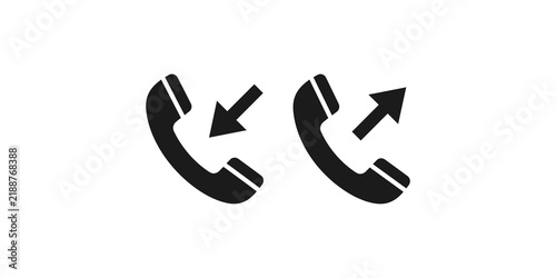 Canvas Print two phone handset icons with arrows showing incoming and outgoing calls on transparent background