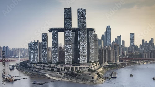 chongqing cyberpunk city with overlayed code and data on the buildings