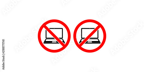 Fotografie No laptop allowed prohibition sign with red crossed circle for restricted area and office device management