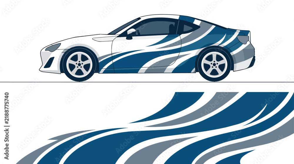 Fototapeta premium Sport Car Wrap Design with Zebra Pattern Racing Track Background