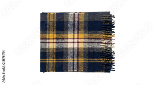 Cuadro en lienzo Cozy plaid throw blanket with fringe detail in navy, yellow, and burgundy
