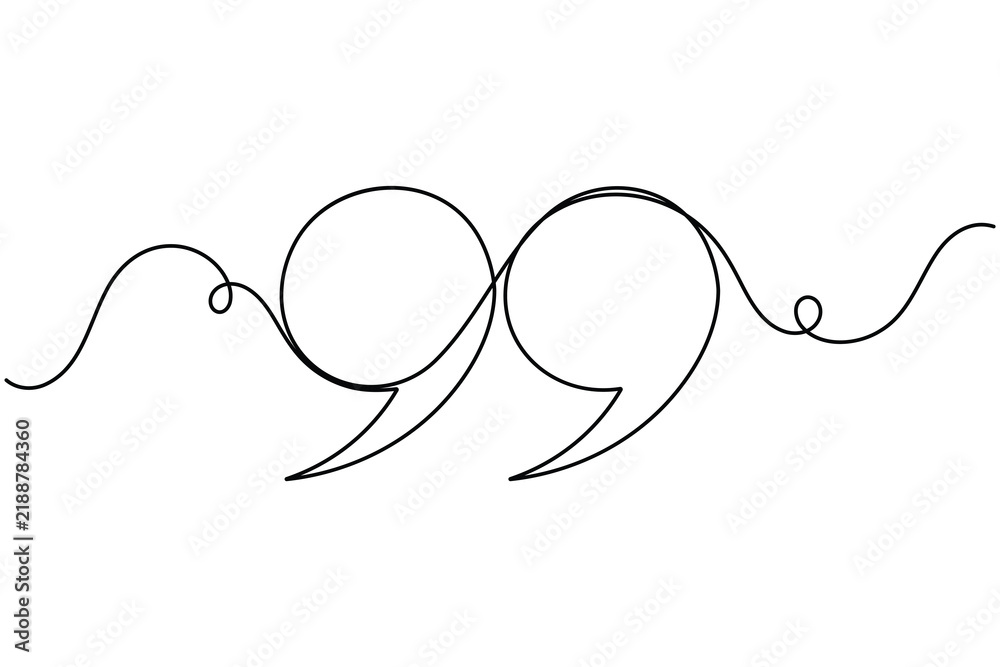 Obraz premium Social media quotation marks sign continuous one line art single drawing on white background minimalist monoline collection of important info asset symbol outline vector illustration