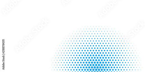 A vibrant blue dotted gradient expanding from the bottom right corner, creating an abstract and dynamic visual effect.