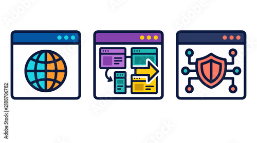 Fotografie Web browser icons set featuring global internet website architecture sitemap mig