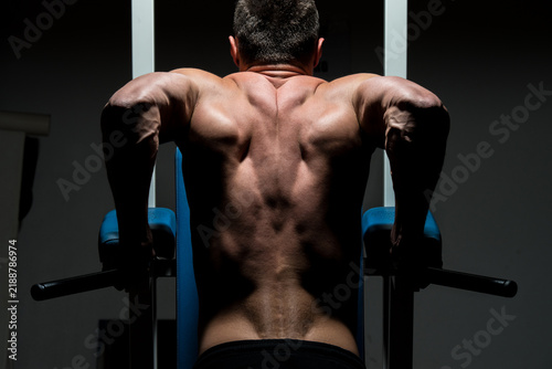 Obraz na płótnie young male bodybuilder doing heavy weight exercise