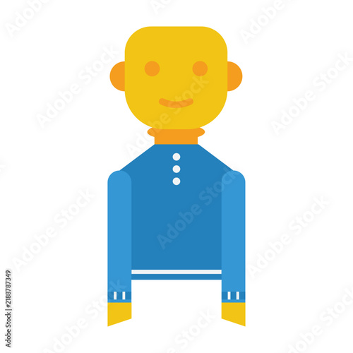 Cute smiling man avatar character in flat design style isolated on white background. Simple geometric vector illustration of a person wearing blue shirt.