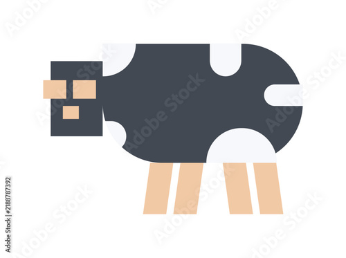 Cute flat design cow vector icon isolated on white background. Minimal geometric livestock animal character design.