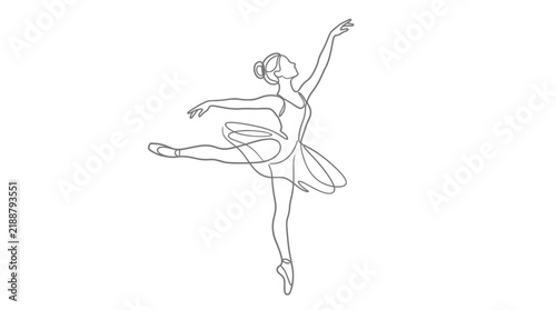 Elegant ballerina dancer performing a graceful artistic movement in this continuous line style vector graphic illustration