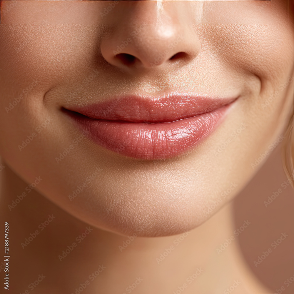 Obraz premium Smooth, plump lips with natural shine create appealing and look. soft texture and subtle color enhance overall beauty, making it perfect representation of confidence and charm