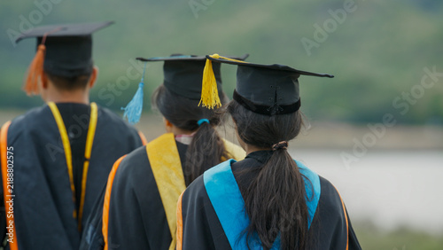 Fotografie Happy University Graduates Celebrating Academic Achievement Outdoors