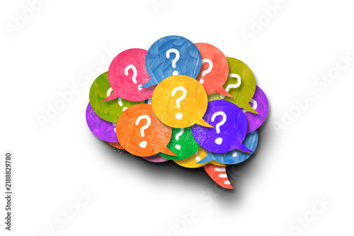 Thinking Brain concept. Brain Made of Question Mark Speech Bubbles.