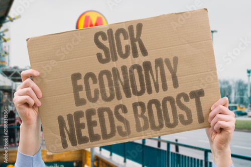 Cuadro en lienzo "Sick economy needs boost" Economic stagnation requiring intervention and stimulus measures