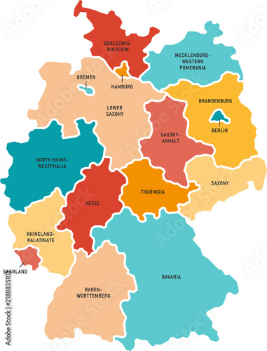 Fotografie Colorful Germany map with named federal states png transparent background illust