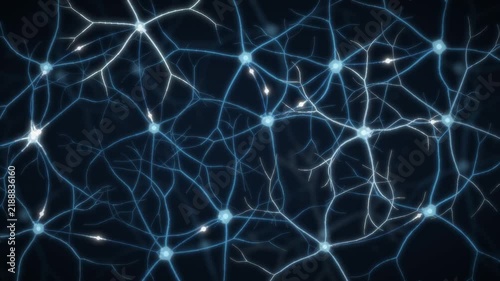 Neural Network of Firing Neurons with Glowing Synapses and Electrical Impulses Seamless Loop in cool cyan tones