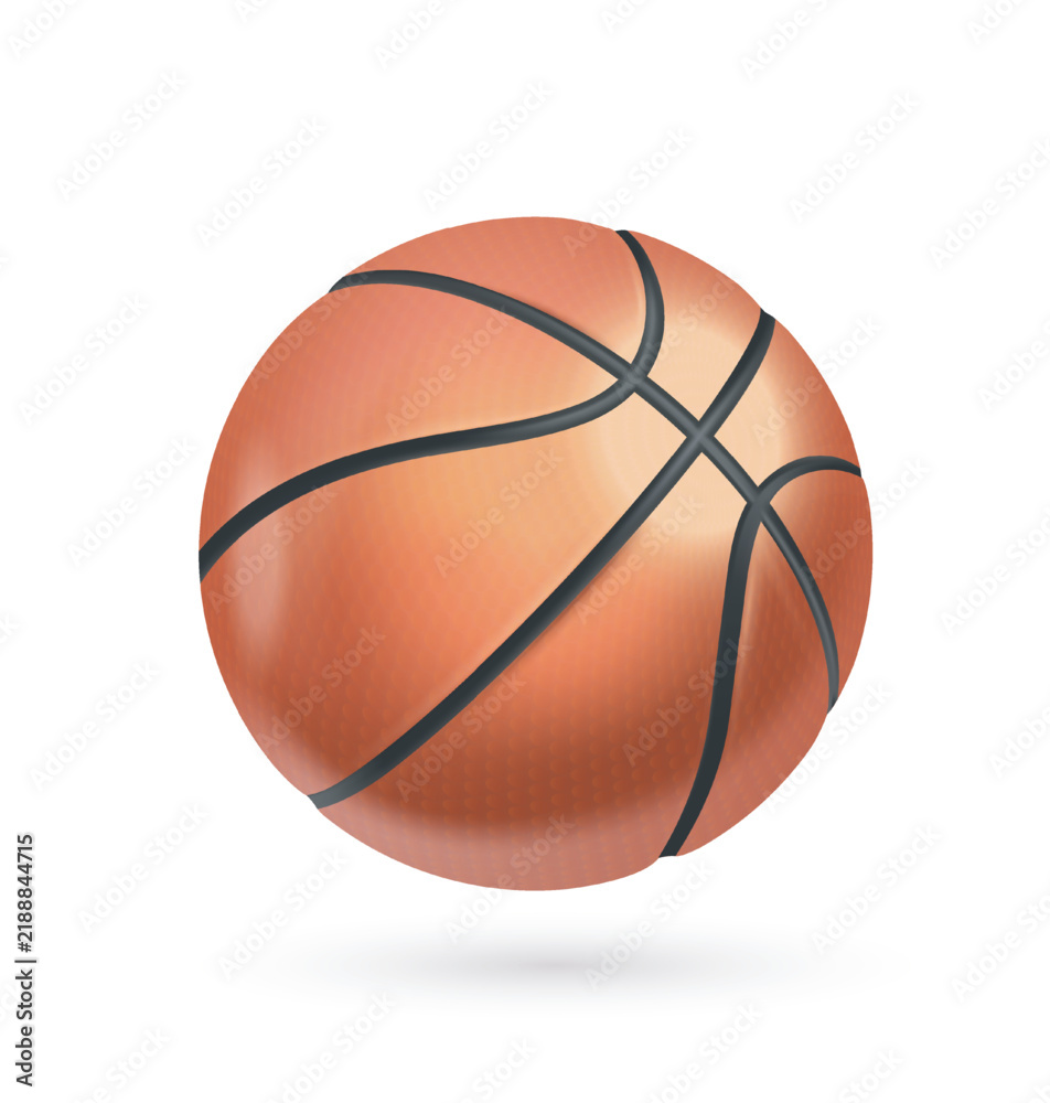 Fototapeta premium Glossy orange basketball ball with realistic surface texture and rounded soft 3D appearance isolated on white background, vector illustration