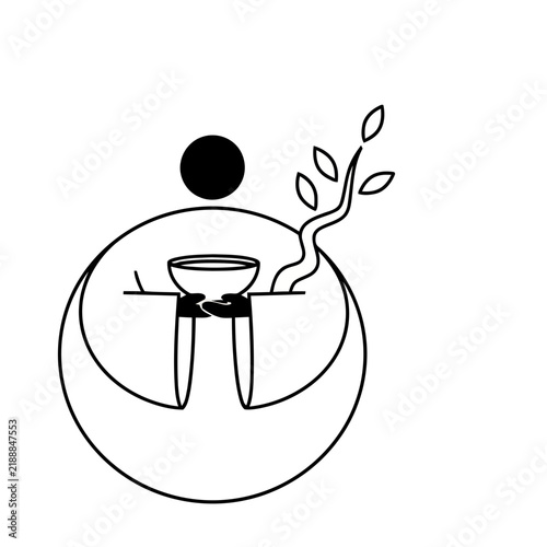 Person holding bowl with plant growing
